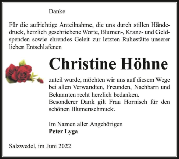 Traueranzeige von Christine Höhne  von Magdeburger Volksstimme