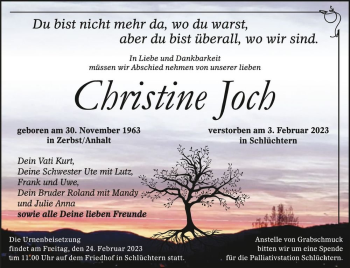 Traueranzeige von Christine Joch  von Magdeburger Volksstimme