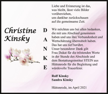 Traueranzeige von Christine Kinsky  von Magdeburger Volksstimme