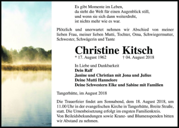 Traueranzeige von Christine Kitsch  von Magdeburger Volksstimme