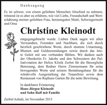 Traueranzeige von Christine Kleinodt  von Magdeburger Volksstimme