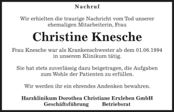 Traueranzeige von Christine Knesche  von Magdeburger Volksstimme