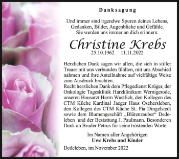Traueranzeige von Christine Krebs  von Magdeburger Volksstimme