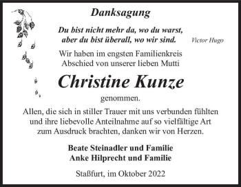 Traueranzeige von Christine Kunze  von Magdeburger Volksstimme