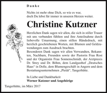Traueranzeige von Christine Kutzner  von Magdeburger Volksstimme