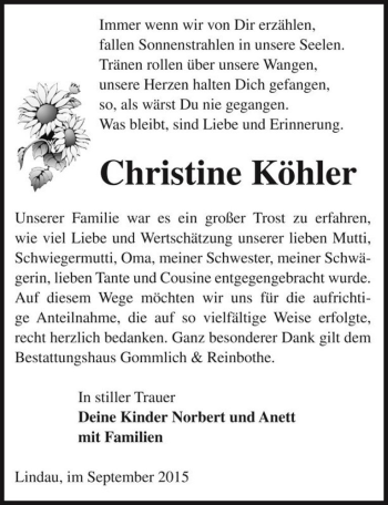 Traueranzeige von Christine Köhler  von Magdeburger Volksstimme