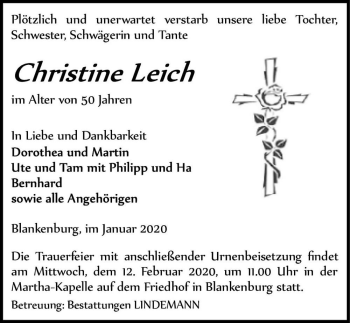 Traueranzeige von Christine Leich  von Magdeburger Volksstimme