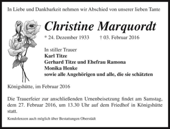 Traueranzeige von Christine Marquordt  von Magdeburger Volksstimme