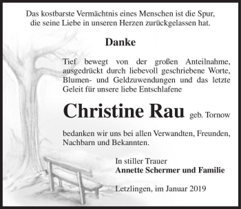Traueranzeige von Christine Rau (geb. Tornow)  von Magdeburger Volksstimme