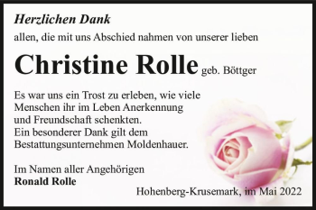 Traueranzeige von Christine Rolle (geb. Böttger)  von Magdeburger Volksstimme