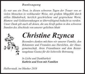 Traueranzeige von Christine Rzynca  von Magdeburger Volksstimme