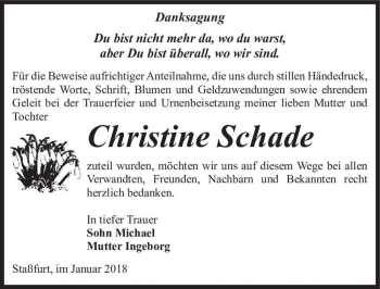 Traueranzeige von Christine Schade  von Magdeburger Volksstimme