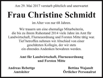 Traueranzeige von Christine Schmidt  von Magdeburger Volksstimme