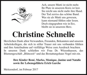 Traueranzeige von Christine Schnelle  von Magdeburger Volksstimme
