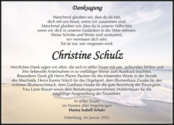 Traueranzeige von Christine Schulz  von Magdeburger Volksstimme