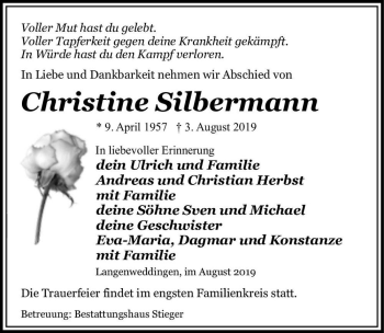 Traueranzeige von Christine Silbermann  von Magdeburger Volksstimme