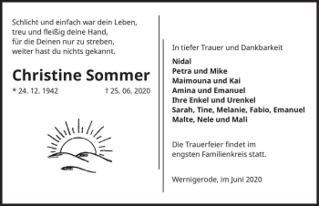 Traueranzeige von Christine Sommer  von Magdeburger Volksstimme