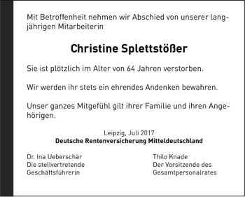 Traueranzeige von Christine Splettstößer  von Magdeburger Volksstimme