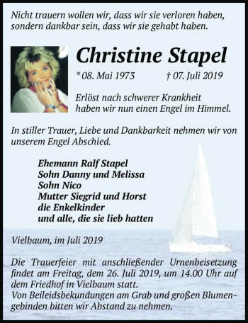 Traueranzeige von Christine Stapel  von Magdeburger Volksstimme