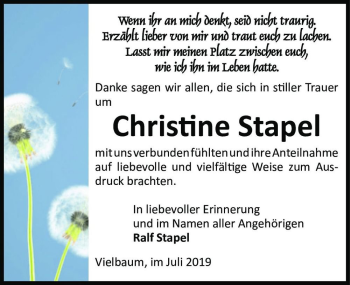 Traueranzeige von Christine Stapel  von Magdeburger Volksstimme