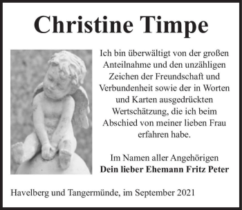 Traueranzeige von Christine Timpe  von Magdeburger Volksstimme
