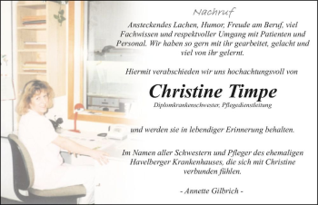 Traueranzeige von Christine Timpe  von Magdeburger Volksstimme