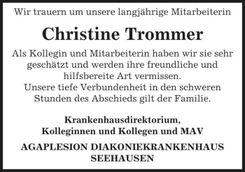 Traueranzeige von Christine Trommer  von Magdeburger Volksstimme