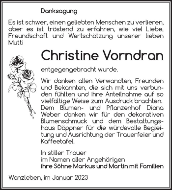 Traueranzeige von Christine Vorndran  von Magdeburger Volksstimme