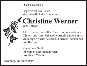 Traueranzeige von Christine Werner (geb. Böttger)  von Magdeburger Volksstimme