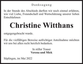 Traueranzeige von Christine Witthans  von Magdeburger Volksstimme