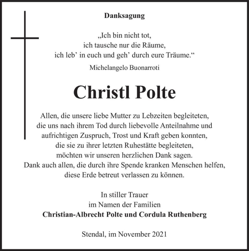  Traueranzeige für Christl Polte  vom 30.11.2021 aus Magdeburger Volksstimme