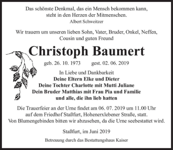 Traueranzeige von Christoph Baumert  von Magdeburger Volksstimme