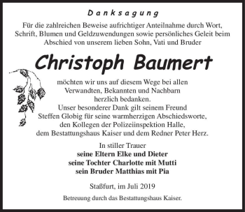 Traueranzeige von Christoph Baumert  von Magdeburger Volksstimme