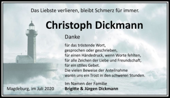 Traueranzeige von Christoph Dickmann  von Magdeburger Volksstimme