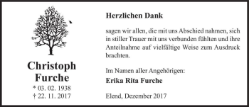 Traueranzeige von Christoph Furche  von Magdeburger Volksstimme
