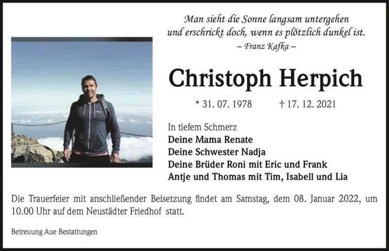  Traueranzeige für Christoph Herpich  vom 24.12.2021 aus Magdeburger Volksstimme