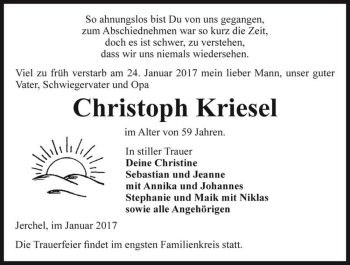 Traueranzeige von Christoph Kriesel  von Magdeburger Volksstimme