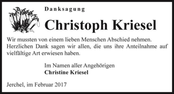 Traueranzeige von Christoph Kriesel  von Magdeburger Volksstimme