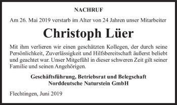 Traueranzeige von Christoph Lüer  von Magdeburger Volksstimme