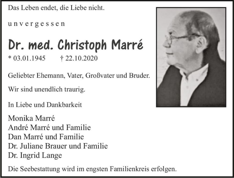  Traueranzeige für Christoph Marré  vom 07.11.2020 aus Magdeburger Volksstimme