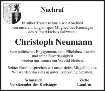 Traueranzeige von Christoph Neumann  von Magdeburger Volksstimme