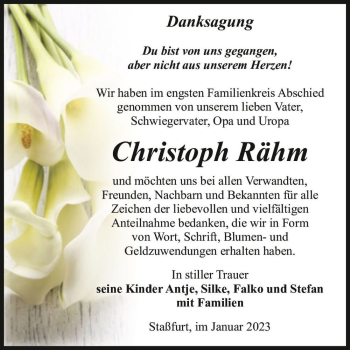 Traueranzeige von Christoph Rähm  von Magdeburger Volksstimme