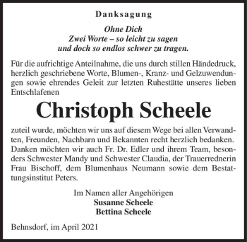 Traueranzeige von Christoph Scheele  von Magdeburger Volksstimme