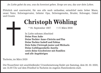 Traueranzeige von Christoph Wöhling  von Magdeburger Volksstimme
