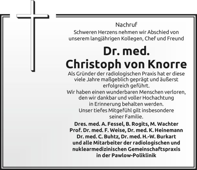  Traueranzeige für Christoph von Knorre  vom 16.01.2021 aus Magdeburger Volksstimme