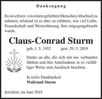 Traueranzeige von Claus-Conrad Sturm  von Magdeburger Volksstimme