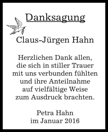 Traueranzeige von Claus-Jürgen Hahn  von Magdeburger Volksstimme