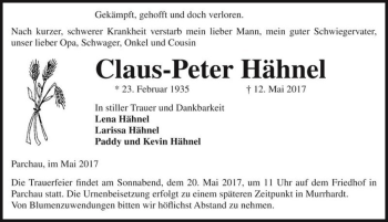 Traueranzeige von Claus-Peter Hähnel  von Magdeburger Volksstimme