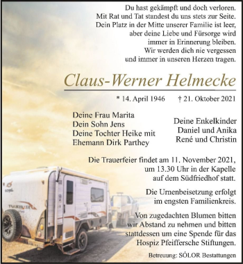 Traueranzeige von Claus-Werner Helmecke  von Magdeburger Volksstimme