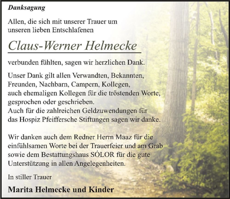  Traueranzeige für Claus-Werner Helmecke  vom 04.12.2021 aus Magdeburger Volksstimme